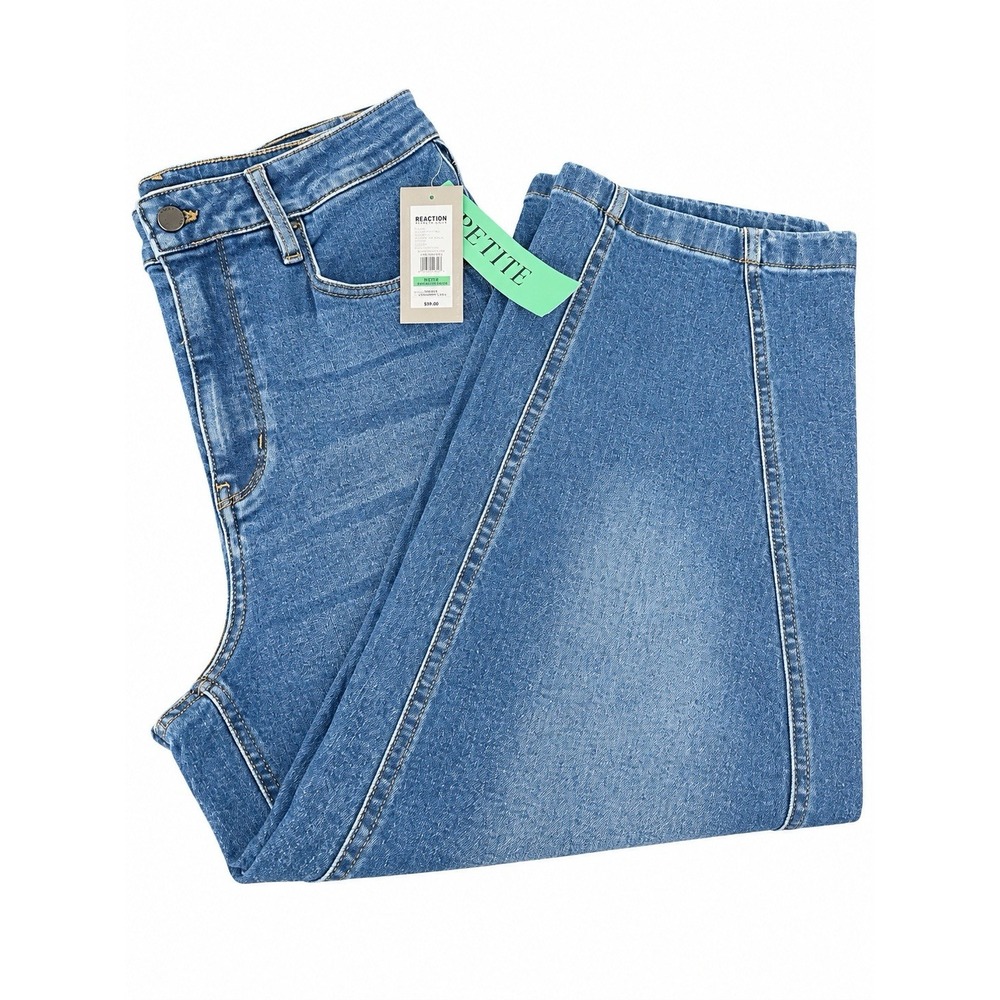 Reaction Kenneth Cole Women's High Rise Straight Leg Petite Jeans Blue NWT 8P